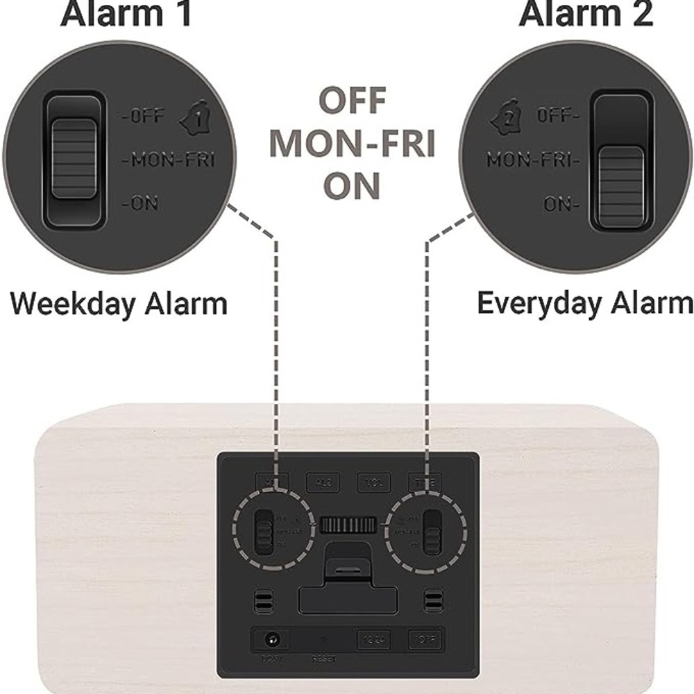 New Digital Wooden Alarm Clock with Phone Charging - Picture 6 of 7
